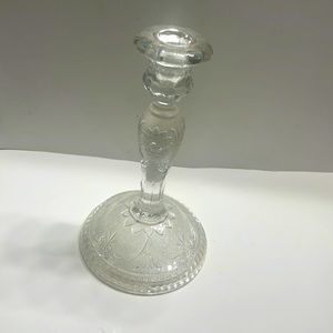 Sandwich Clear Tiara Indiana Glass Single zCandlestick, Tapered Candlestick